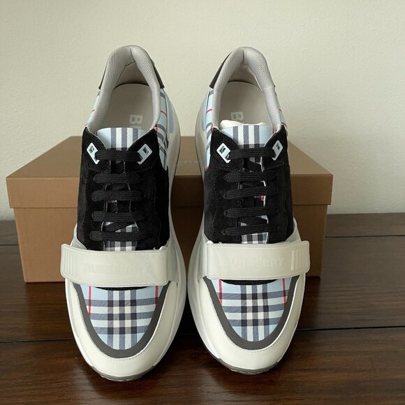 BURBERRY Men's Ramsey Blue Check Low-Top leather, suede, cloth Trainer Sneakers - Picture 1 of 15